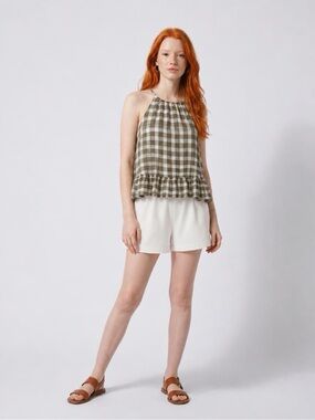 cloth & stone Olive Gingham Halter Ruffle Camisole